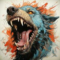 crazy barking dog furious mad portrait expressive illustration artwork oil painted sketch tattoo photo