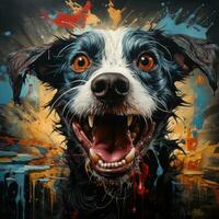 crazy barking dog furious mad portrait expressive illustration artwork oil painted sketch tattoo photo