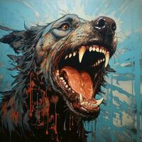 crazy barking dog furious mad portrait expressive illustration artwork oil painted sketch tattoo photo