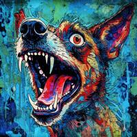 crazy barking dog furious mad portrait expressive illustration artwork oil painted sketch tattoo photo