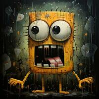Sponge bob furious mad portrait expressive illustration artwork oil painted sketch tattoo photo