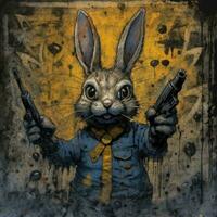 crazy rabbit hare gun mad portrait expressive illustration artwork oil painted sketch tattoo photo