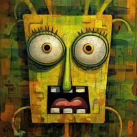 Sponge bob furious mad portrait expressive illustration artwork oil painted sketch tattoo photo