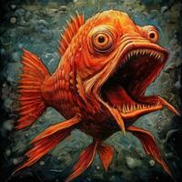crazy fish angry furious mad portrait expressive illustration artwork oil painted sketch tattoo photo