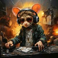 mouse DJ furious mad portrait expressive illustration artwork oil painted sketch tattoo photo