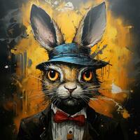 crazy rabbit hare gun mad portrait expressive illustration artwork oil painted sketch tattoo photo