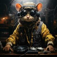 mouse DJ furious mad portrait expressive illustration artwork oil painted sketch tattoo photo