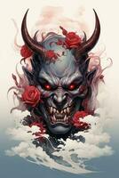 hannya mask japanese theatre fog cloud tattoo photo scary scream demonic evil monster smoke