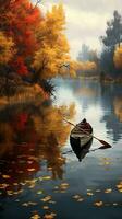 barco lago otoño tranquilidad gracia paisaje zen armonía descanso calma unidad armonía fotografía foto