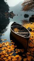 barco lago otoño tranquilidad gracia paisaje zen armonía descanso calma unidad armonía fotografía foto