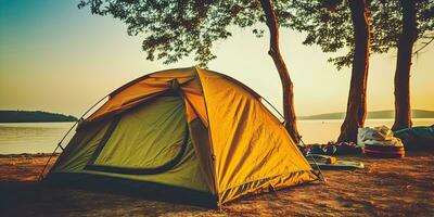 acampar puesta de sol tienda tranquilidad gracia paisaje zen armonía descanso calma unidad armonía fotografía foto