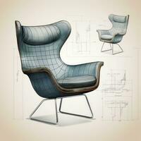 Armchair retro futuristic furniture sketch illustration hand drawing reference designer idea photo