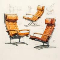 Armchair retro futuristic furniture sketch illustration hand drawing reference designer idea photo