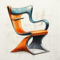 Armchair retro futuristic furniture sketch illustration hand drawing reference designer idea photo