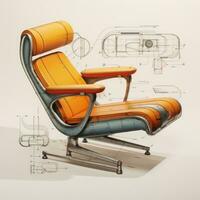 Sillón retro futurista mueble bosquejo ilustración mano dibujo referencia diseñador idea foto