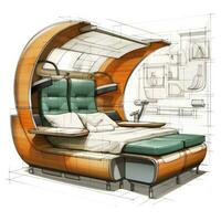 cupboard bed retro futuristic furniture sketch illustration hand drawing reference designer idea photo