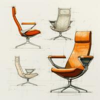 Armchair retro futuristic furniture sketch illustration hand drawing reference designer idea photo