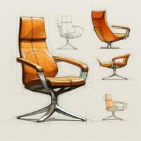 Armchair retro futuristic furniture sketch illustration hand drawing reference designer idea photo