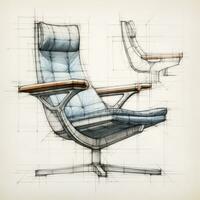 Armchair retro futuristic furniture sketch illustration hand drawing reference designer idea photo