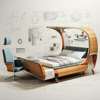 alacena cama retro futurista mueble bosquejo ilustración mano dibujo referencia diseñador idea foto