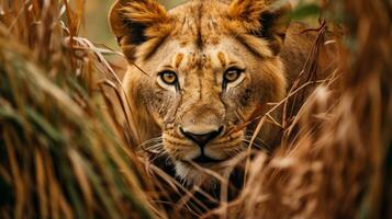 león Rey oculto depredador fotografía césped nacional geográfico estilo 35mm documental fondo de pantalla foto