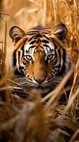 tiger hidden predator photography grass national geographic style 35mm documentary wallpaper photo