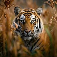 Tigre oculto depredador fotografía césped nacional geográfico estilo 35mm documental fondo de pantalla foto