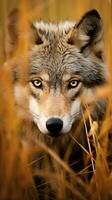 wolf hidden predator photography grass national geographic style 35mm documentary wallpaper photo