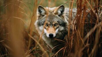wolf hidden predator photography grass national geographic style 35mm documentary wallpaper photo