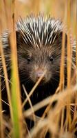 porcupine hidden predator photography grass national geographic style 35mm documentary wallpaper photo