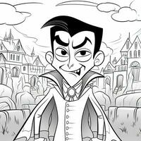 Dracula vampire simple children coloring page Halloween cute white background book isolated bold photo