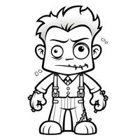 Frankenstein zombie simple children coloring page Halloween cute white background book isolated photo