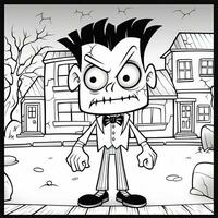 Frankenstein zombie simple children coloring page Halloween cute white background book isolated photo