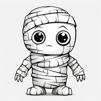 mummy zombie simple children coloring page Halloween cute white background book isolated bold photo