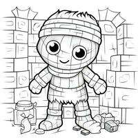 mummy zombie simple children coloring page Halloween cute white background book isolated bold photo