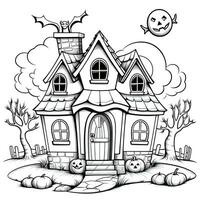 witch house simple children coloring page Halloween cute white background book isolated bold photo