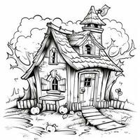 witch house simple children coloring page Halloween cute white background book isolated bold photo