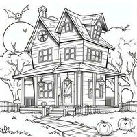 witch house simple children coloring page Halloween cute white background book isolated bold photo