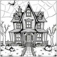 witch house simple children coloring page Halloween cute white background book isolated bold photo