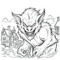 werewolf simple children coloring page Halloween cute white background book isolated bold scary photo