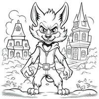 werewolf simple children coloring page Halloween cute white background book isolated bold scary photo