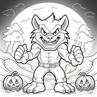 werewolf simple children coloring page Halloween cute white background book isolated bold scary photo