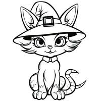 cat kitty hat cap simple children coloring page Halloween cute white background book isolated photo