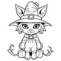 cat kitty hat cap simple children coloring page Halloween cute white background book isolated photo