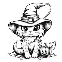 cat kitty hat cap simple children coloring page Halloween cute white background book isolated photo