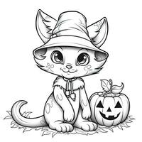 cat kitty hat cap simple children coloring page Halloween cute white background book isolated photo