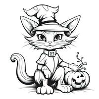 cat kitty hat cap simple children coloring page Halloween cute white background book isolated photo