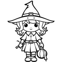 witch girl simple children coloring page Halloween cute white background book isolated bold scary photo