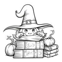 hat books simple children coloring page Halloween cute white background book isolated bold scary photo