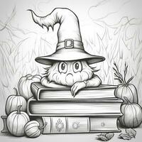 hat books simple children coloring page Halloween cute white background book isolated bold scary photo